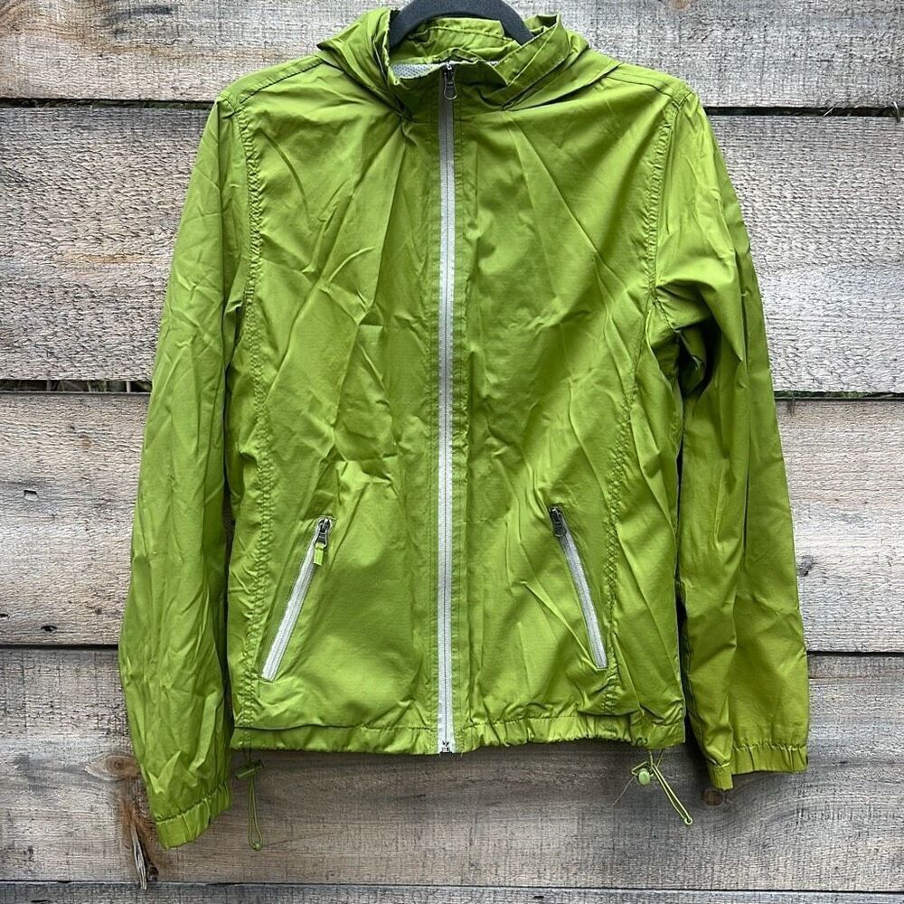 Faded Glory Women's Green Citrine Hooded Zip Up Long Sleeve Windbreaker Large